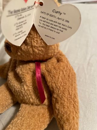 Ty Beanie Babies Curly The Bear Plush With Errors P.  E Pellets - 4052