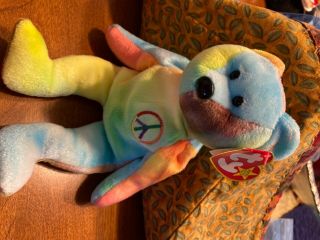 Ty Beanie Baby Peace Bear.  Very Rare Collectors Item.