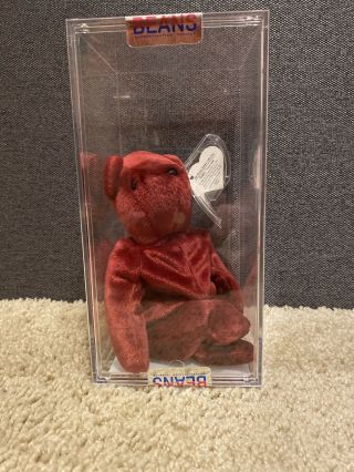 Authenticated Old Face Teddy Beanie Baby 2nd German/1st Korean Mq Cranberry