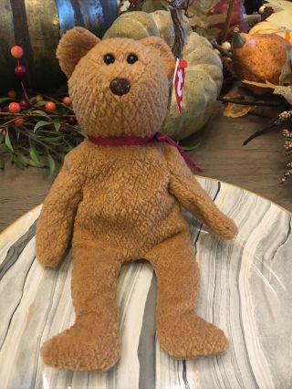 Ty Beanie Babies Curly The Bear Plush - 4052 Tag Errors (origiinal And Suface)