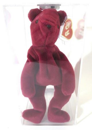 Authenticated Ty Beanie 1st Gen Old Face Cranberry Teddy Mwmt Mq & Magnificent