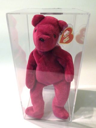 Authenticated Ty Beanie 1st Gen Old Face Magenta Teddy Mwmt Mq & Magnificent