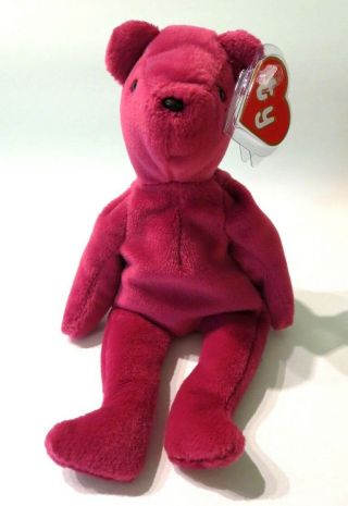 Authenticated Ty Beanie 1st Gen Old Face MAGENTA Teddy MWMT MQ & Magnificent 3