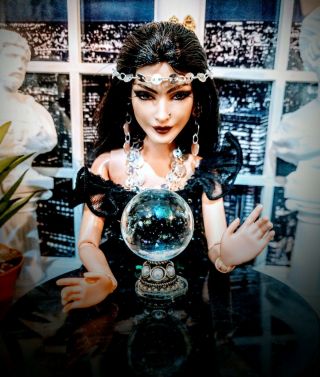 Ooak 1/6 Scale Barbie Size Fortune Teller Crystal Ball And Jewelry Set