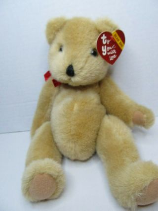 Ty Beanie Bear 1987 Jointed Brown Plush Red Bow Vtg To You With Love Tag