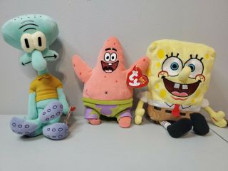 Ty Beanie Baby Squidward,  Spongebob,  And Patrick Group Mwmt