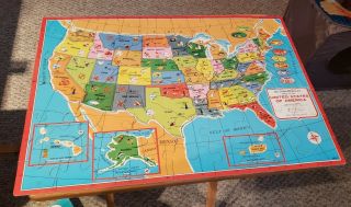 1975 Milton Bradley Puzzle Authentic Map Of The United States & World Map 20x14”