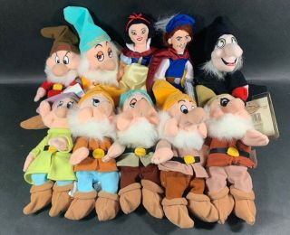 Disney Store Snow White And Seven Dwarfs Mini Bean Bag Plush 8 " Set Of 10