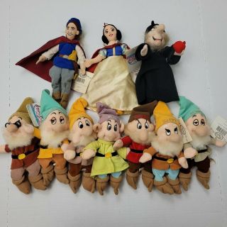 Disney Store Snow White Seven Dwarfs Mini Bean Bag Plush Complete 10 Pc Set