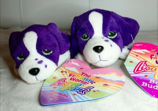 Lisa Frank Vintage Plush Beanie Violet,  Velvet Puppy Set Purple And White 1998