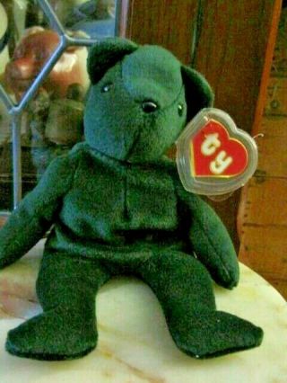 1993 Ty 1st Gen Beanie Babies Teddy Dk Green Bear Style 4057 1st Face Original?
