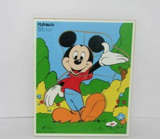 Vintage Playskool Mickey Mouse 9 Piece Wood Puzzle