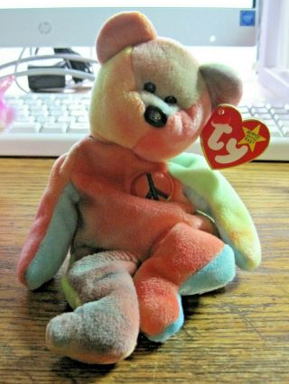 Ty Beanie Baby Peace Bear 1996 Retired With Rare Tag Errors