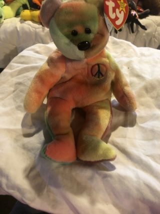 Very Rare Ty Beanie Baby - Peace Bear - Collectible With All Tag Errors