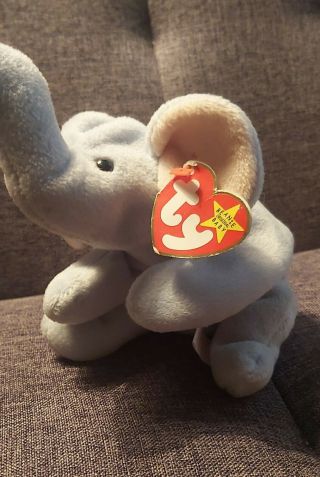 Rare Vintage Ty Beanie Baby " Peanut The Elephant " Retired 1995,  Errors