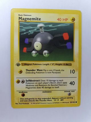 Pokemon Tcg: Base Set Magnemite 53/102 Shadowless 1st Edition L/p - M/p