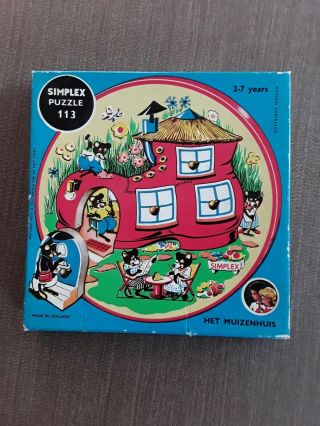 Vintage Simplex Puzzle,  The Mouse House,  Wooden,  7.  5 Inch,  Made In Holland W/box
