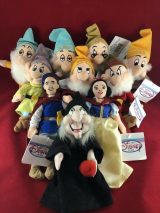 Disney Store Snow White Seven Dwarfs Mini Bean Bag Complete Plush 10 Pc Set