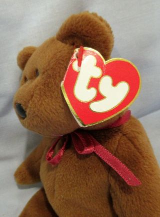 Brown Teddy Ty Beanie Baby - Face - 3rd Gen Hang Tag - 2nd Gen Tush Tag