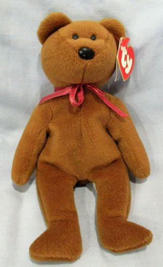 BROWN TEDDY TY Beanie Baby - FACE - 3rd Gen Hang Tag - 2nd Gen Tush Tag 3