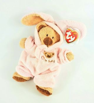 Ty Pluffies 8 " Pj Bear In Pink Bunny Pajamas Removable Love To Baby Plush 2004