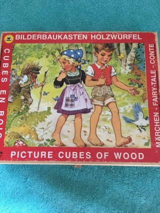 Vintage German 4 Fairy Tale Scenes Picture Cubes Bilderbaukasten Holzwurfel