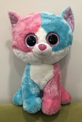 Ty Beanie Boos 17 " Fiona The Pink & Blue Cat Justice Exclusive Large Plush