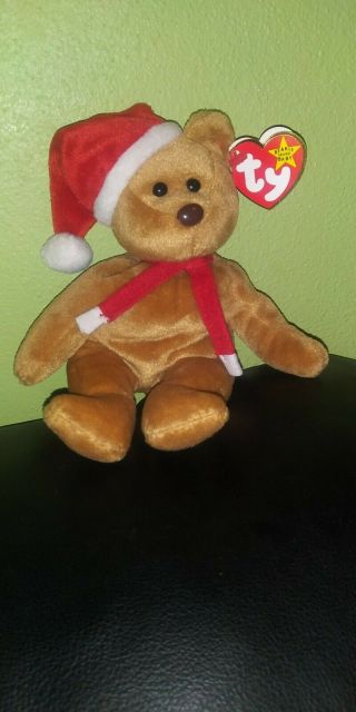 Ultra Rare Ty Beanie Baby 1997 Holiday Teddy Bear Error Tag Brown Nose