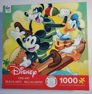 1000 Piece Puzzle Disney Mickey Mouse Donald Goofy Surf Trio Jigsaw Complete