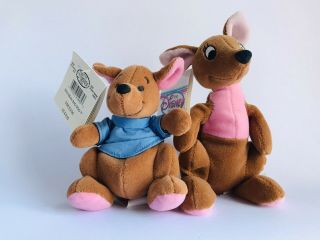 Disney Store Winnie The Pooh Mini Bean Bag Kangaroo & Roo Plush/beany 7 " W/tag