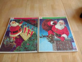 2 Santa Claus Whitman 1971 Frame Tray Puzzles 4528 Vintage Large 14.  5 " X 11.  5 "