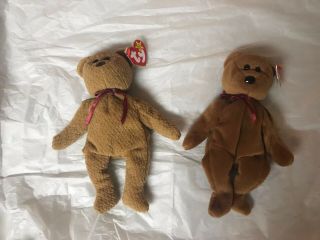 Ty Beanie Babies Curly The Bear Style 4052 And Teddy Style 4050