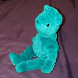 Ty Beanie Baby - Old Face Teal Teddy Bear With Tush Tag