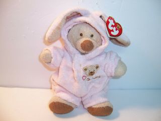 Ty Pluffies Love To Baby 8 " Plush Tan Bear/pink Bunny Removable Pjs - 2004 Nwt