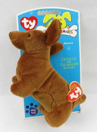 Ty Bow Wow Beanies Weenie The Dachshund Dog Toy Crinkle Squeaker Inside