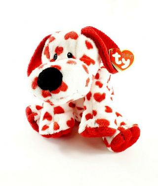 Ty Pluffies 2006 Sweetly Puppy Dog Baby White Red Hearts Sewn Eyes Tag