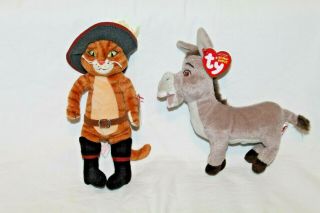 Ty Beanie Baby Set - Puss In Boots & Donkey From Shrek (dvd Exclusives)