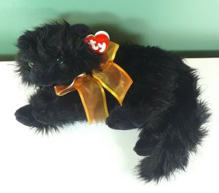 Ty Classic Plush Moonstruck - The Black Cat With Heart Tag Green Eyes