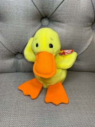 Quackers Ty Beanie Baby Vintage Born 1994 Gently Yellow Duck