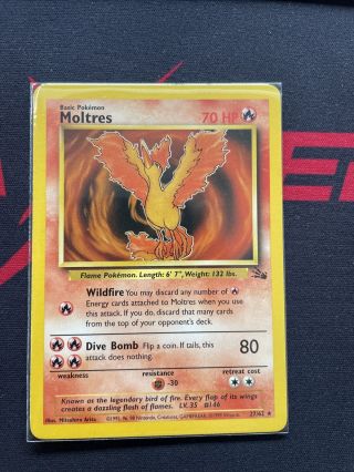 Vintage Pokemon Card Moltres Non - Holo Rare (27/62) - Fossil Unlimited Lp