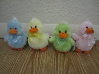 4 Mwt Ty Beanie Basket Babies Chicks Pink Green Blue Yellow - Great For Easter