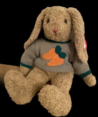 Ty Curly Rabbit W/ Carrot Sweater Floppy Bunny 18” Large Beanie 1991 W/tag