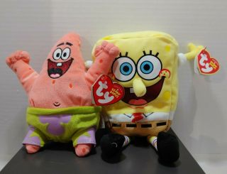 Ty Beanie Baby 8 " Spongebob Squarepants W/ Patrick Nickelodeon W/ Tags 2004