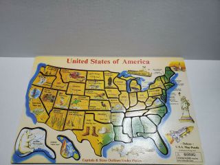 Wooden Puzzle Map Of Usa 18 - 1/2 By 11 - 1/2 Inches Melissa & Doug State Facts U.  S.