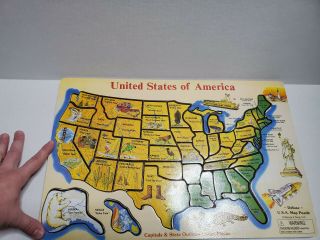 Wooden Puzzle Map of USA 18 - 1/2 by 11 - 1/2 inches Melissa & Doug State Facts U.  S. 3
