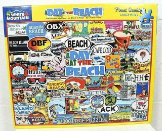 White Mountain 1000 Piece Jigsaw Puzzle “a Day At The Beach” 24” X 30” Complete