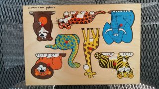 Vintage Simplex Wooden Peg Puzzle Jungle Zoo Animal Puzzle Made In Holland.