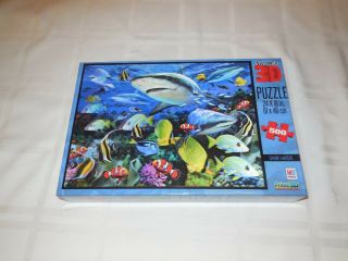 Milton Bradley Prime 3d 500 Piece Puzzle.  Shark Waters.  3d.