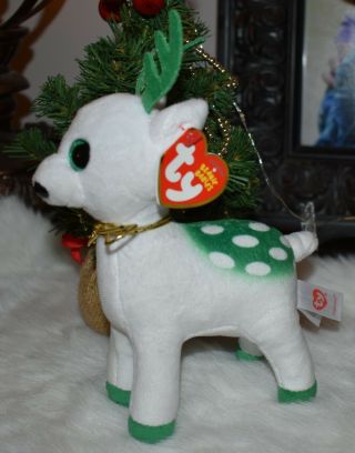 Ty Beanie Babies Peppermint 7 " Plush White Green Reindeer