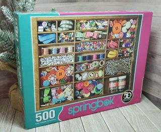Springbok Puzzle The Sewing Box 500 Piece Jigsaw Large 18 Inch 18 " X 23.  5 " Euc